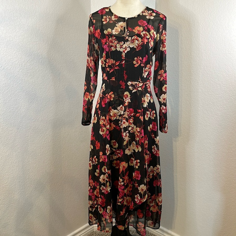 Tommy Hilfiger Paper Poppy Printed Chiffon A-Line Dress Size 2 & 4 NWT - Picture 5 of 13